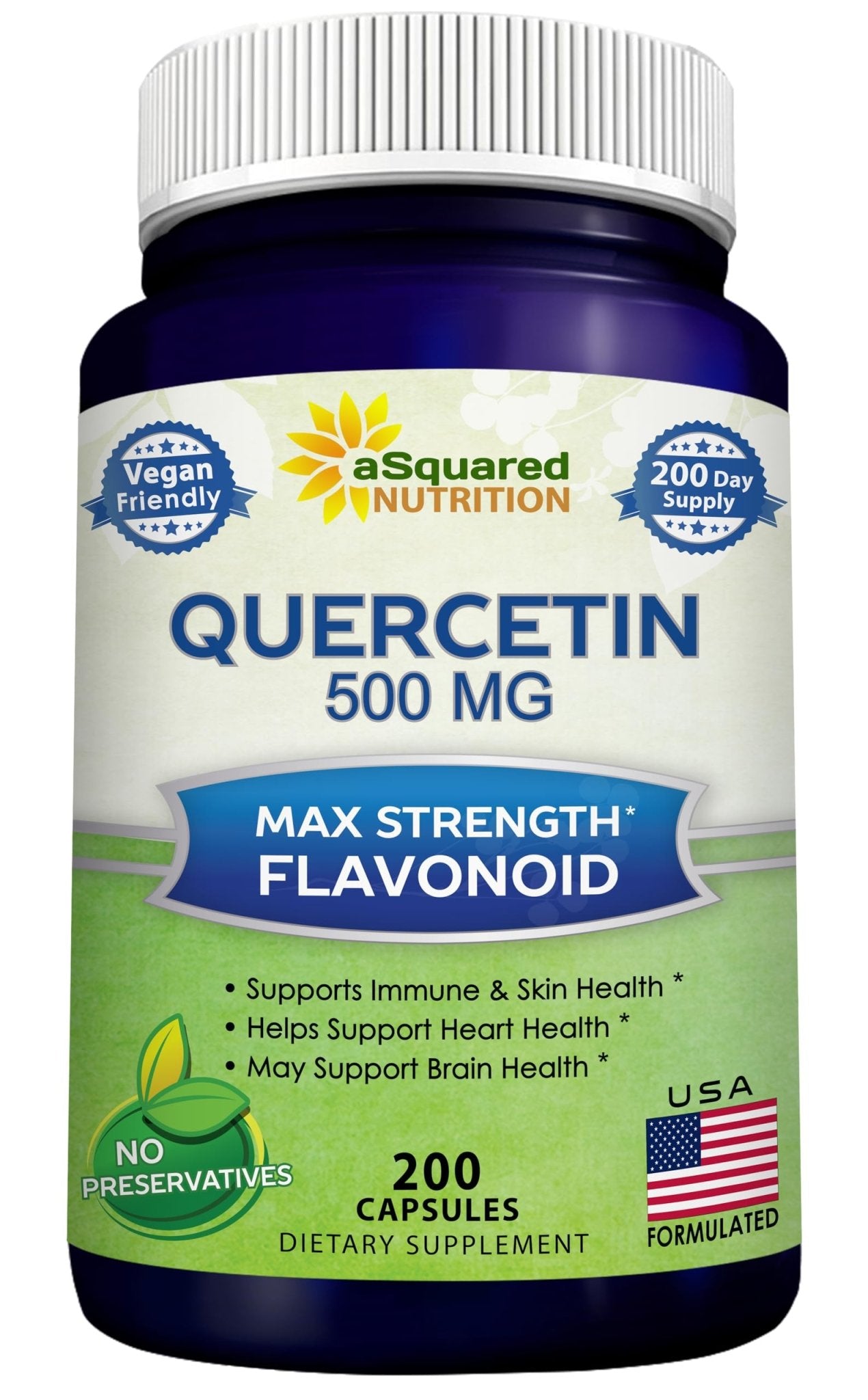 aSquared Nutrition Quercetin 500mg Supplement - 200 Capsules - Quercetin Dihydrate to Support Cardiovascular Health - Max Strength Powder Complex - dailyvitalstore