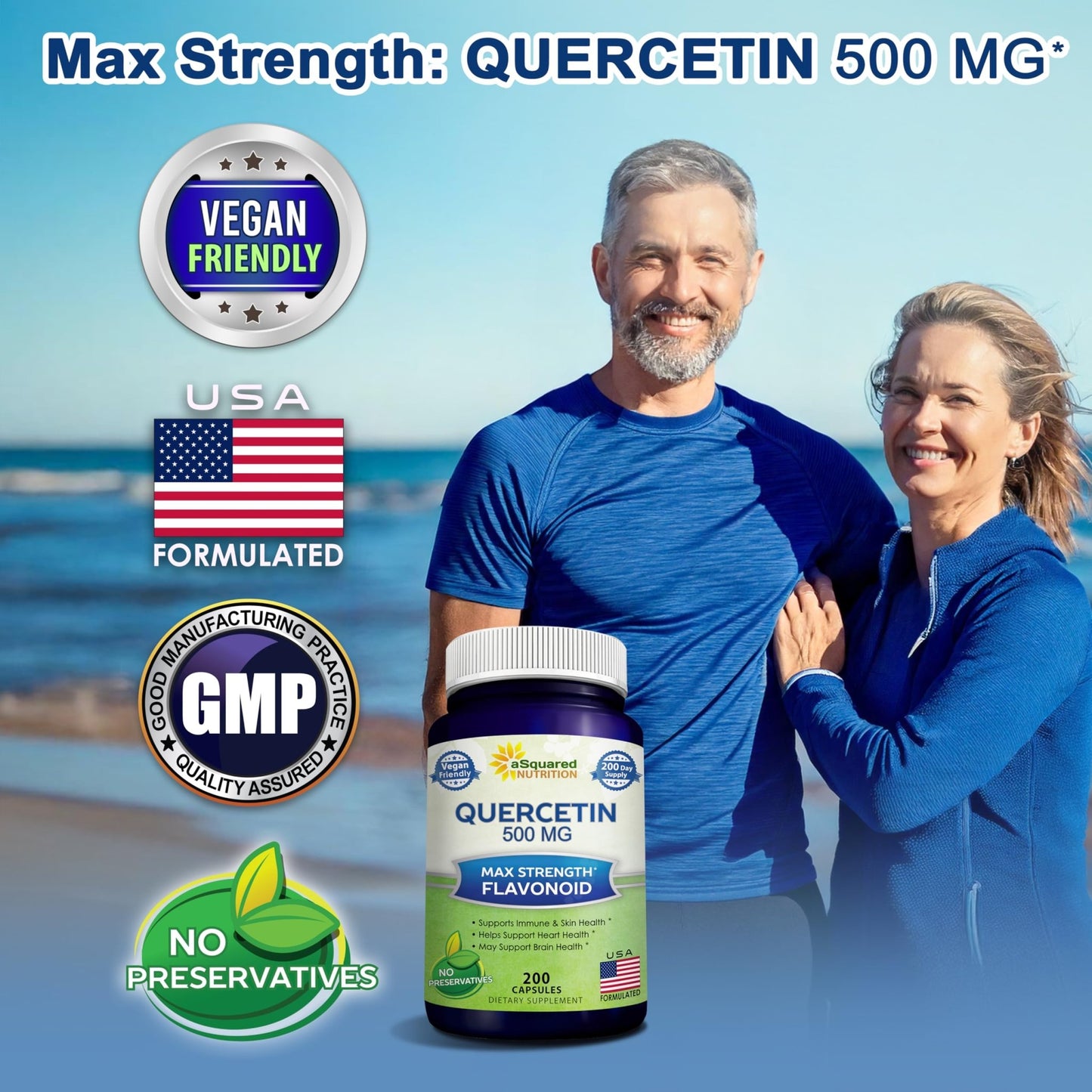 aSquared Nutrition Quercetin 500mg Supplement - 200 Capsules - Quercetin Dihydrate to Support Cardiovascular Health - Max Strength Powder Complex - dailyvitalstore