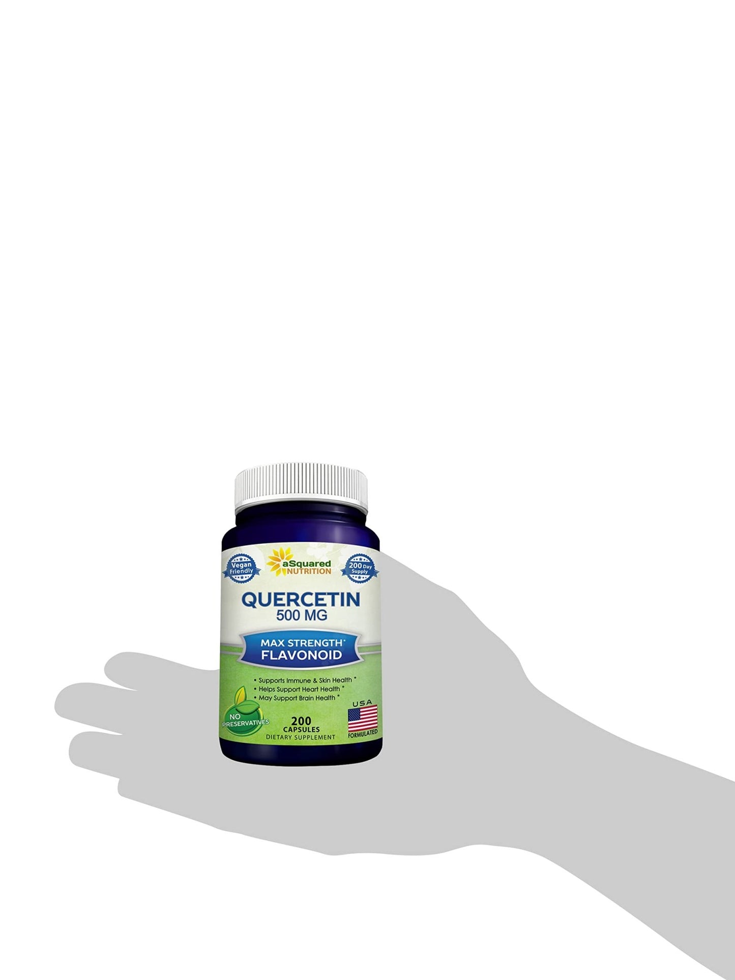 aSquared Nutrition Quercetin 500mg Supplement - 200 Capsules - Quercetin Dihydrate to Support Cardiovascular Health - Max Strength Powder Complex - dailyvitalstore