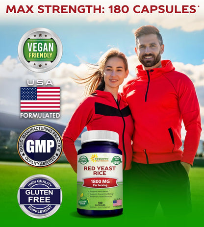 aSquared Nutrition Red Yeast Rice 1800mg - Dietary Supplement Vegan Powder Pills to Support Cardiovascular Health - 180 Veggie Capsules - dailyvitalstore