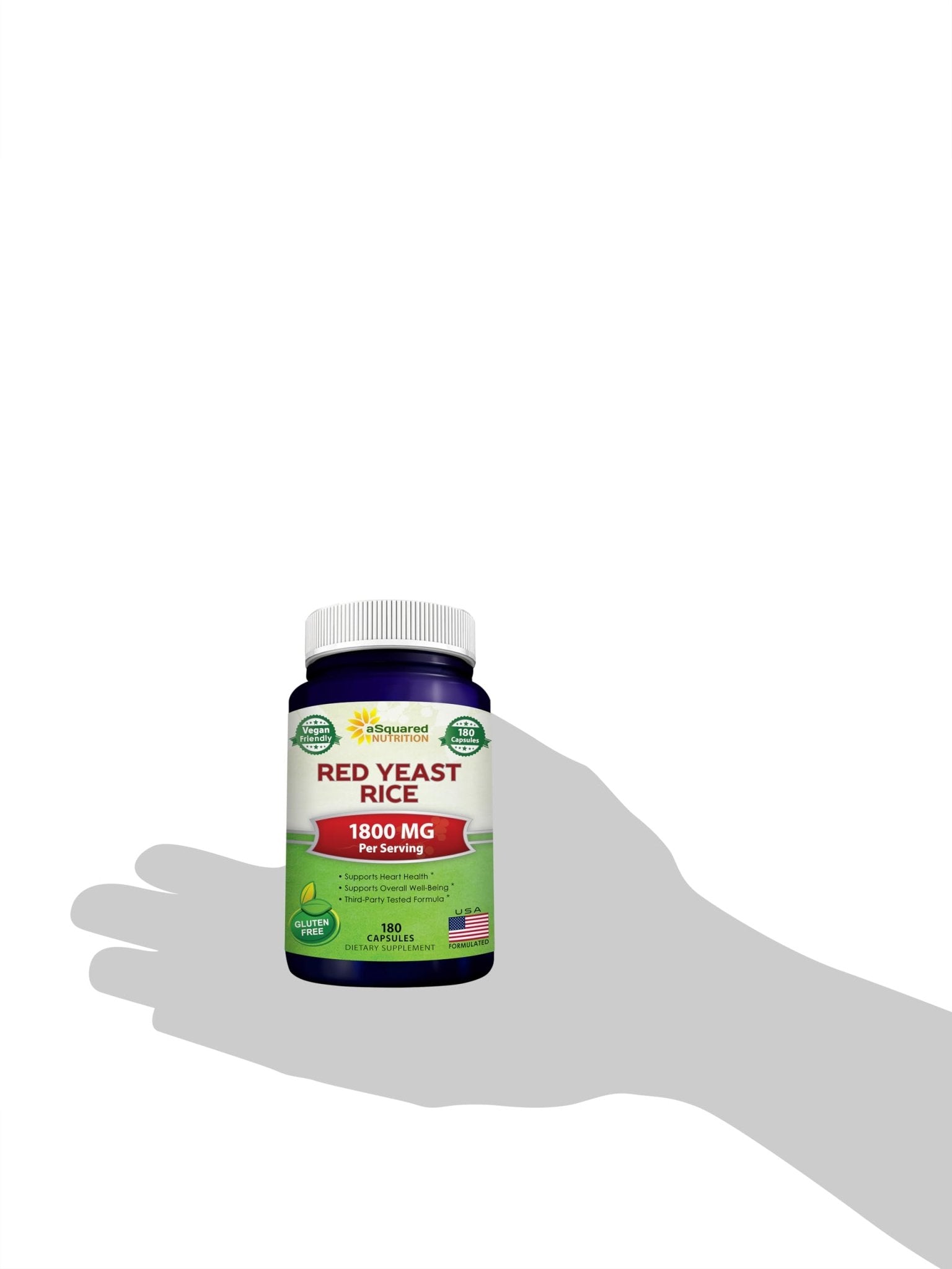 aSquared Nutrition Red Yeast Rice 1800mg - Dietary Supplement Vegan Powder Pills to Support Cardiovascular Health - 180 Veggie Capsules - dailyvitalstore