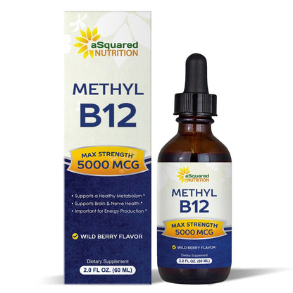 aSquared Nutrition Vitamin B12 Sublingual Liquid Drops - 5000 MCG Supplement with Methylcobalamin (Methyl B-12) - Max Absorption - dailyvitalstore