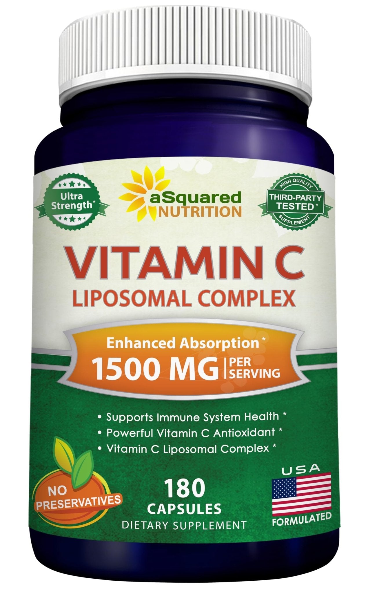 aSquared Nutrition Vitamin C Liposomal Complex - 1500mg Supplement - 180 Capsules - High Absorption VIT C Ascorbic Acid Pills - Supports Immune System - dailyvitalstore