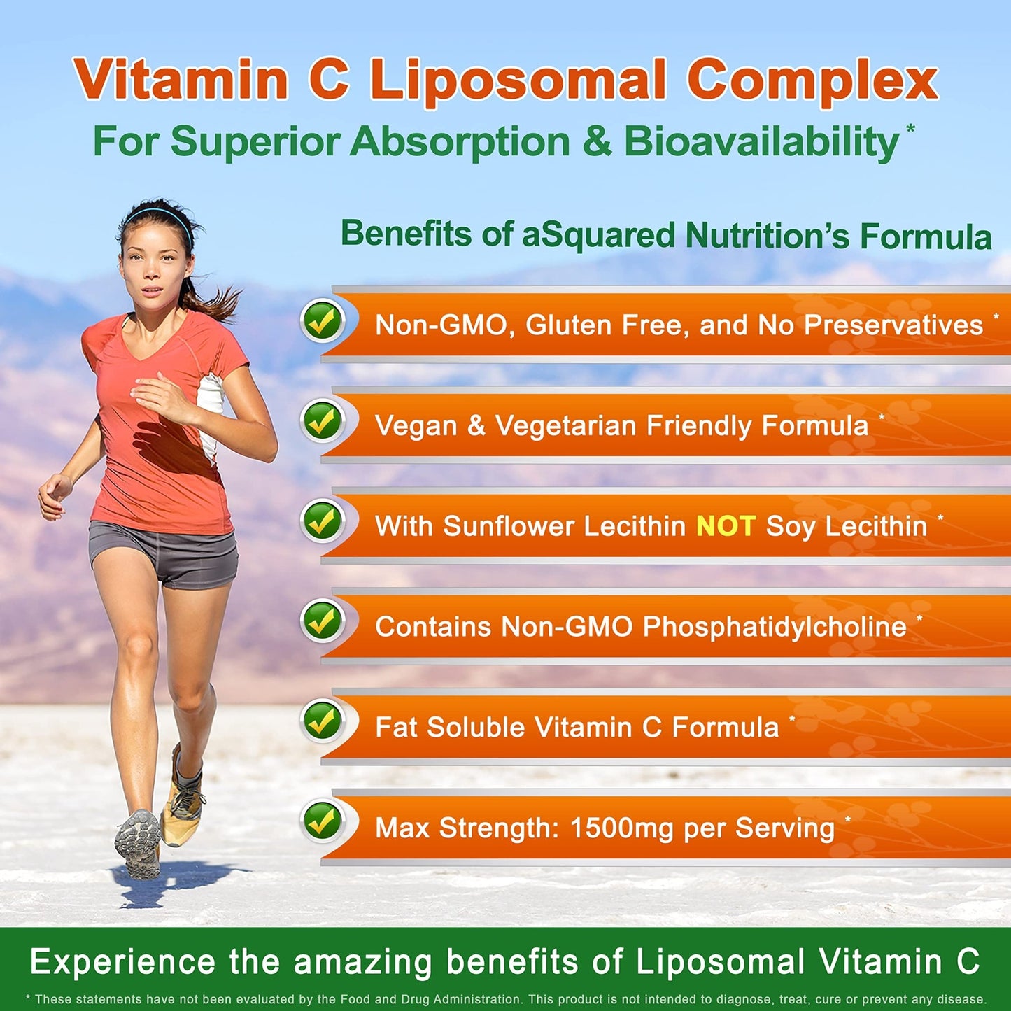 aSquared Nutrition Vitamin C Liposomal Complex - 1500mg Supplement - 180 Capsules - High Absorption VIT C Ascorbic Acid Pills - Supports Immune System - dailyvitalstore