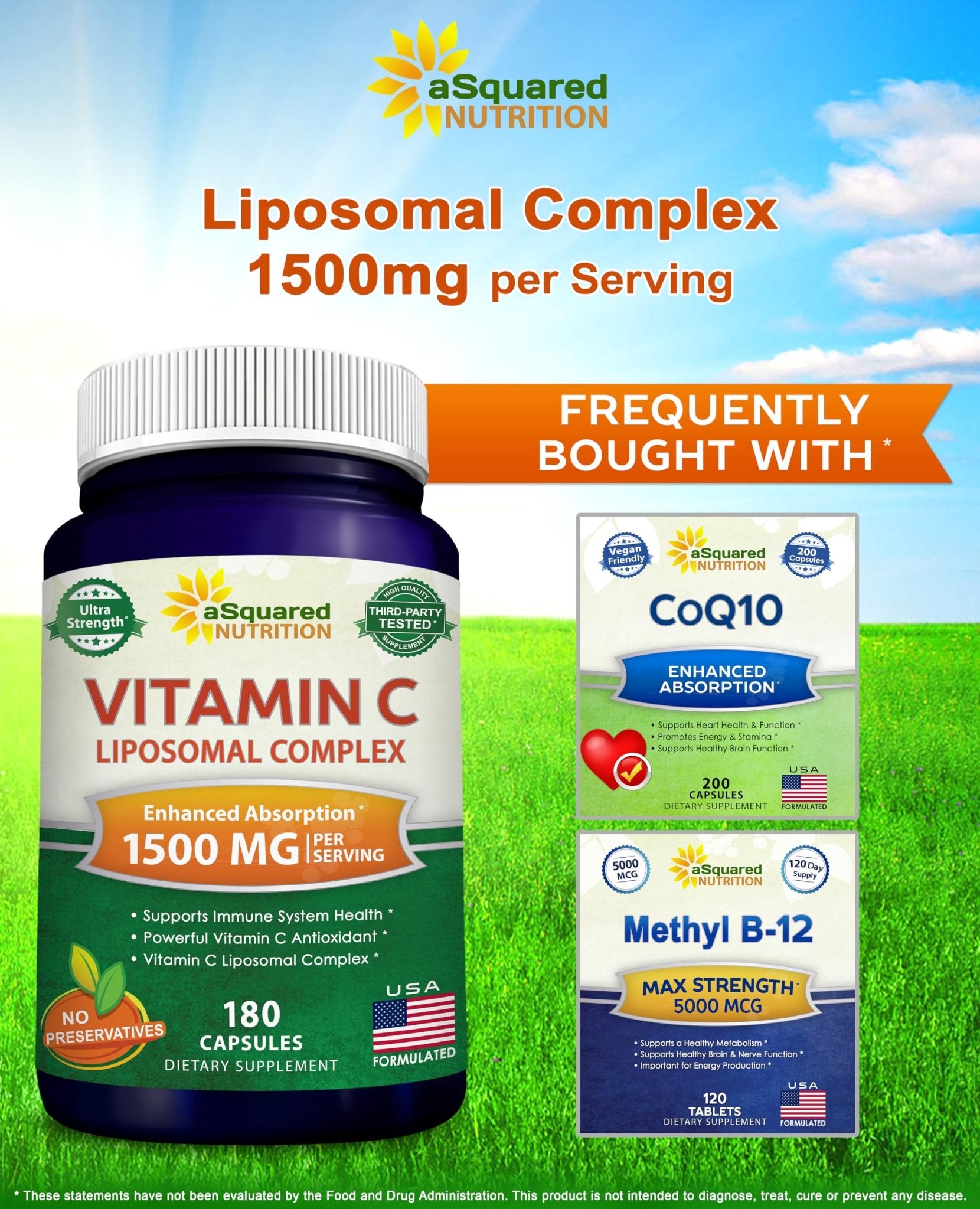 aSquared Nutrition Vitamin C Liposomal Complex - 1500mg Supplement - 180 Capsules - High Absorption VIT C Ascorbic Acid Pills - Supports Immune System - dailyvitalstore