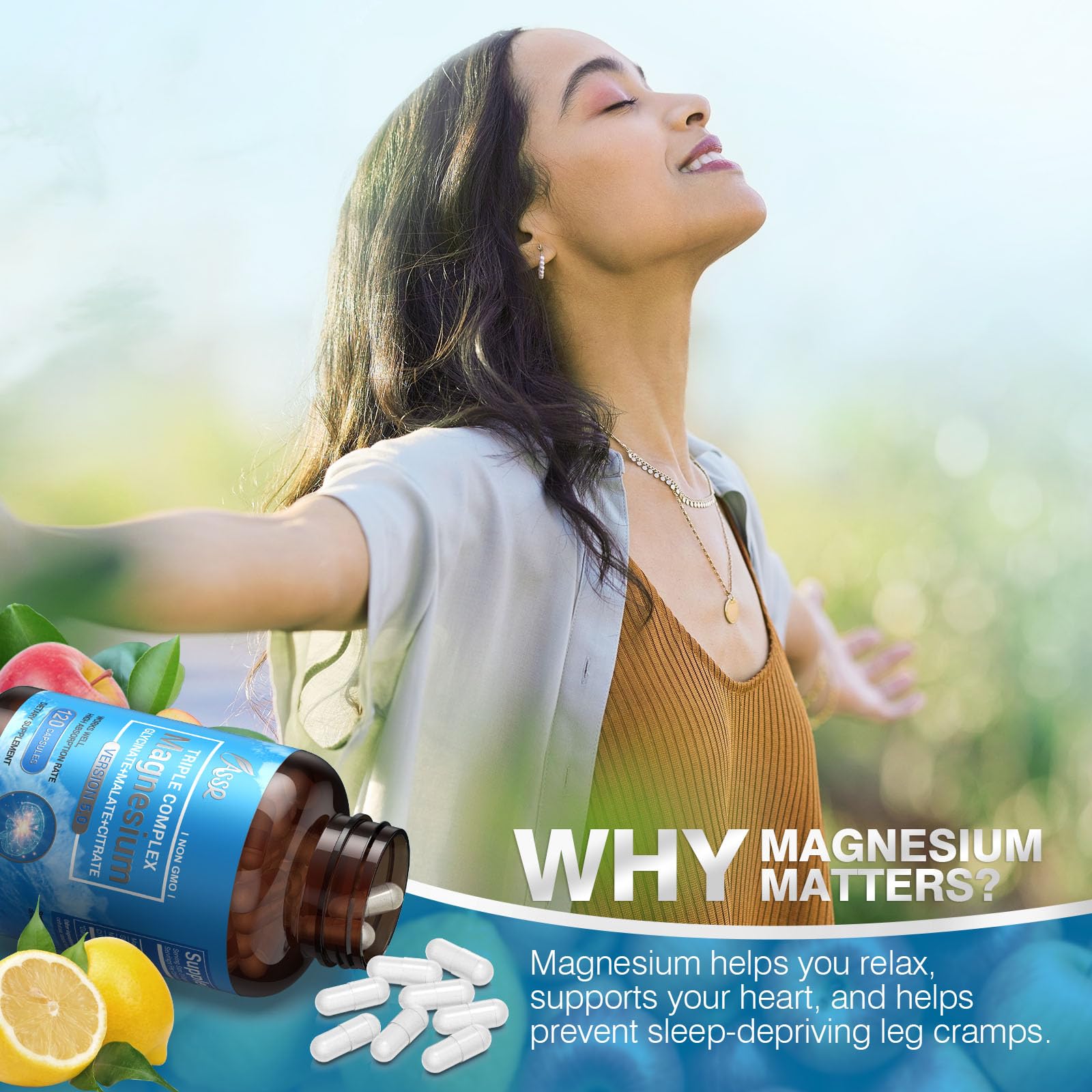 ASSR Triple Magnesium Complex – 300mg Magnesium Supplement with Glycinate, Malate & Citrate – Supports Relaxation, Muscle & Nerve Function – High Absorption, Vegan, Non-GMO, 120 Capsules - dailyvitalstore