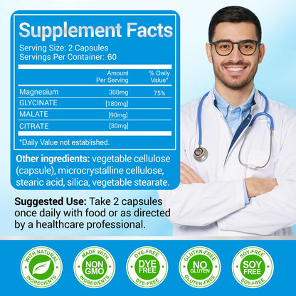 ASSR Triple Magnesium Complex – 300mg Magnesium Supplement with Glycinate, Malate & Citrate – Supports Relaxation, Muscle & Nerve Function – High Absorption, Vegan, Non-GMO, 120 Capsules - dailyvitalstore