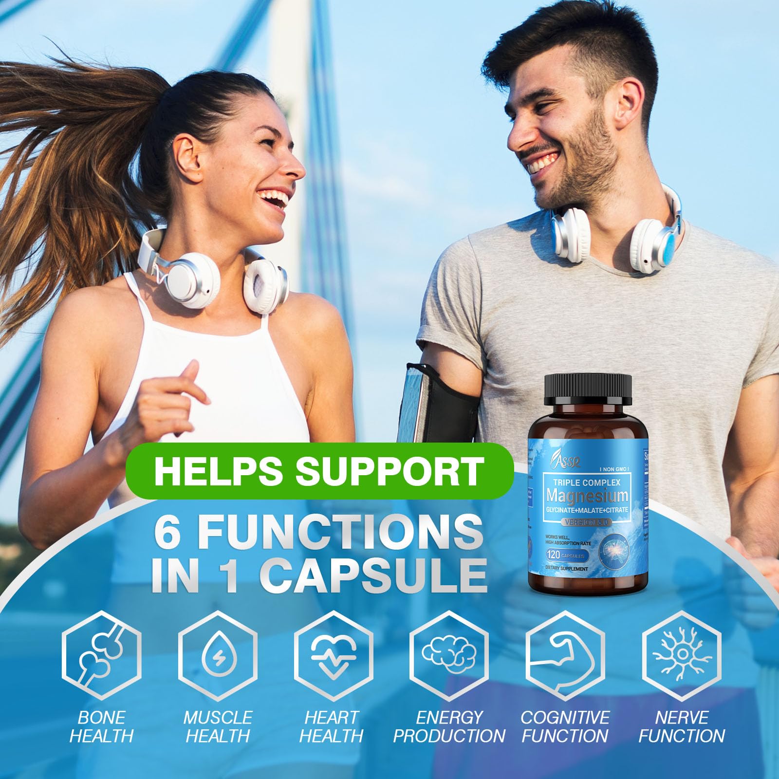 ASSR Triple Magnesium Complex – 300mg Magnesium Supplement with Glycinate, Malate & Citrate – Supports Relaxation, Muscle & Nerve Function – High Absorption, Vegan, Non-GMO, 120 Capsules - dailyvitalstore