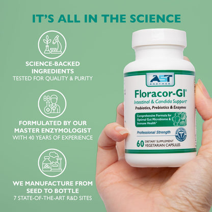 AST Enzymes Floracor - Supports Gut & Intestinal Health - Premium Probiotic, Prebiotic and Enzyme Formula - 60 Vegetarian Capsules - dailyvitalstore