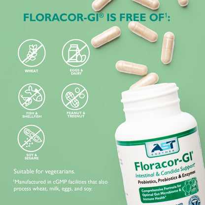 AST Enzymes Floracor - Supports Gut & Intestinal Health - Premium Probiotic, Prebiotic and Enzyme Formula - 60 Vegetarian Capsules - dailyvitalstore