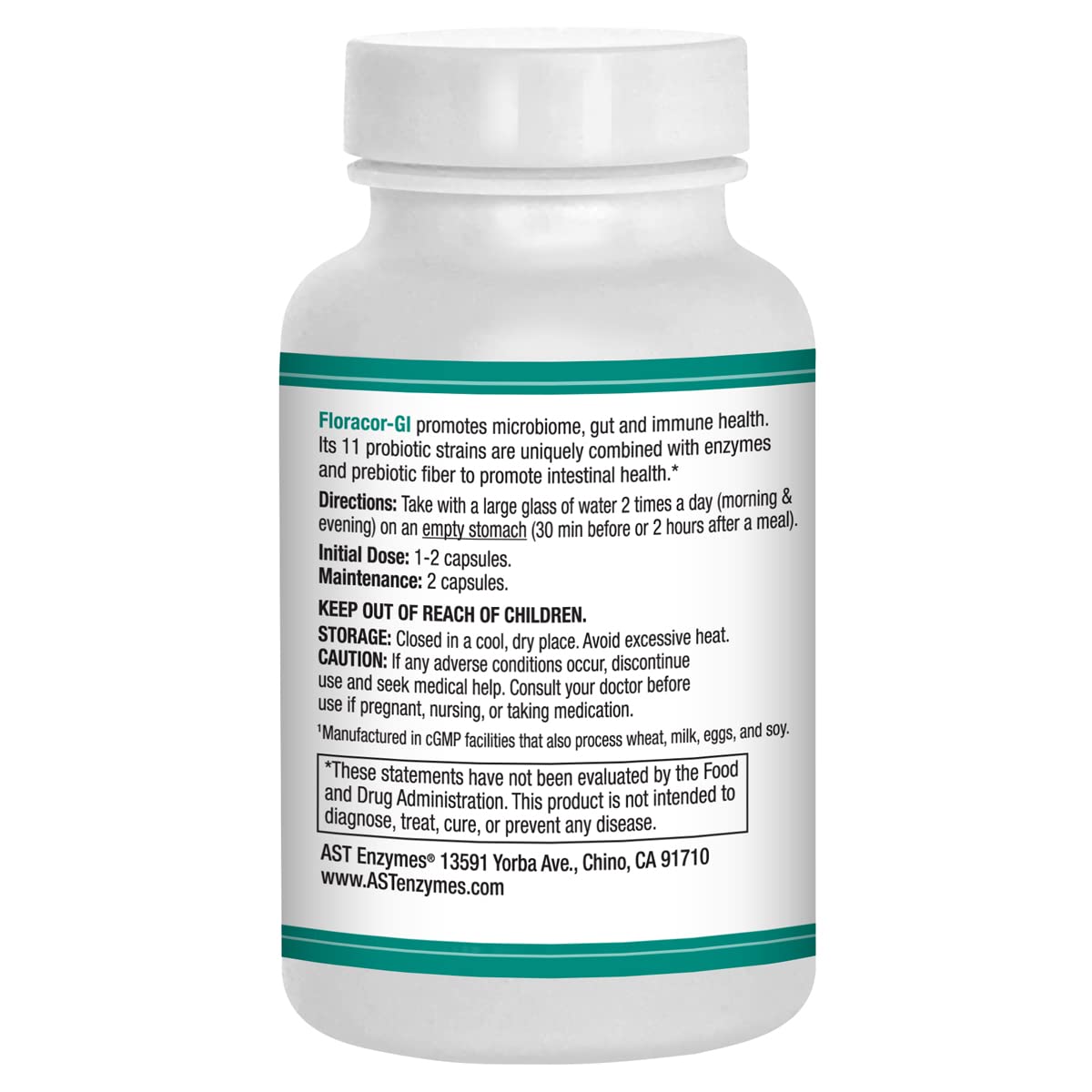 AST Enzymes Floracor - Supports Gut & Intestinal Health - Premium Probiotic, Prebiotic and Enzyme Formula - 60 Vegetarian Capsules - dailyvitalstore