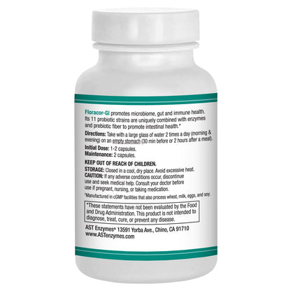 AST Enzymes Floracor - Supports Gut & Intestinal Health - Premium Probiotic, Prebiotic and Enzyme Formula - 60 Vegetarian Capsules - dailyvitalstore