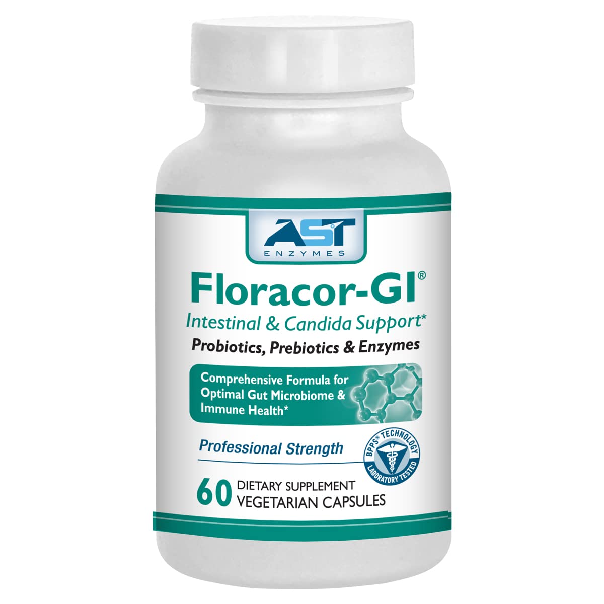 AST Enzymes Floracor - Supports Gut & Intestinal Health - Premium Probiotic, Prebiotic and Enzyme Formula - 60 Vegetarian Capsules - dailyvitalstore