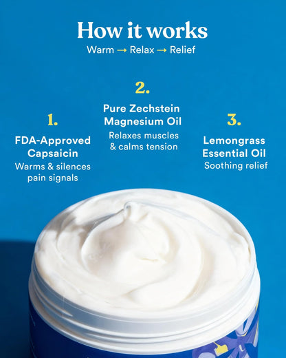 ASUTRA Melt Pain Away Magnesium Cream – Warming Capsaicin Formula for Leg Cramps, Muscle Tension & Nighttime Leg Relief – Fast-Absorbing, Non-Sticky Topical Magnesium Lotion for Feet & Body - dailyvitalstore