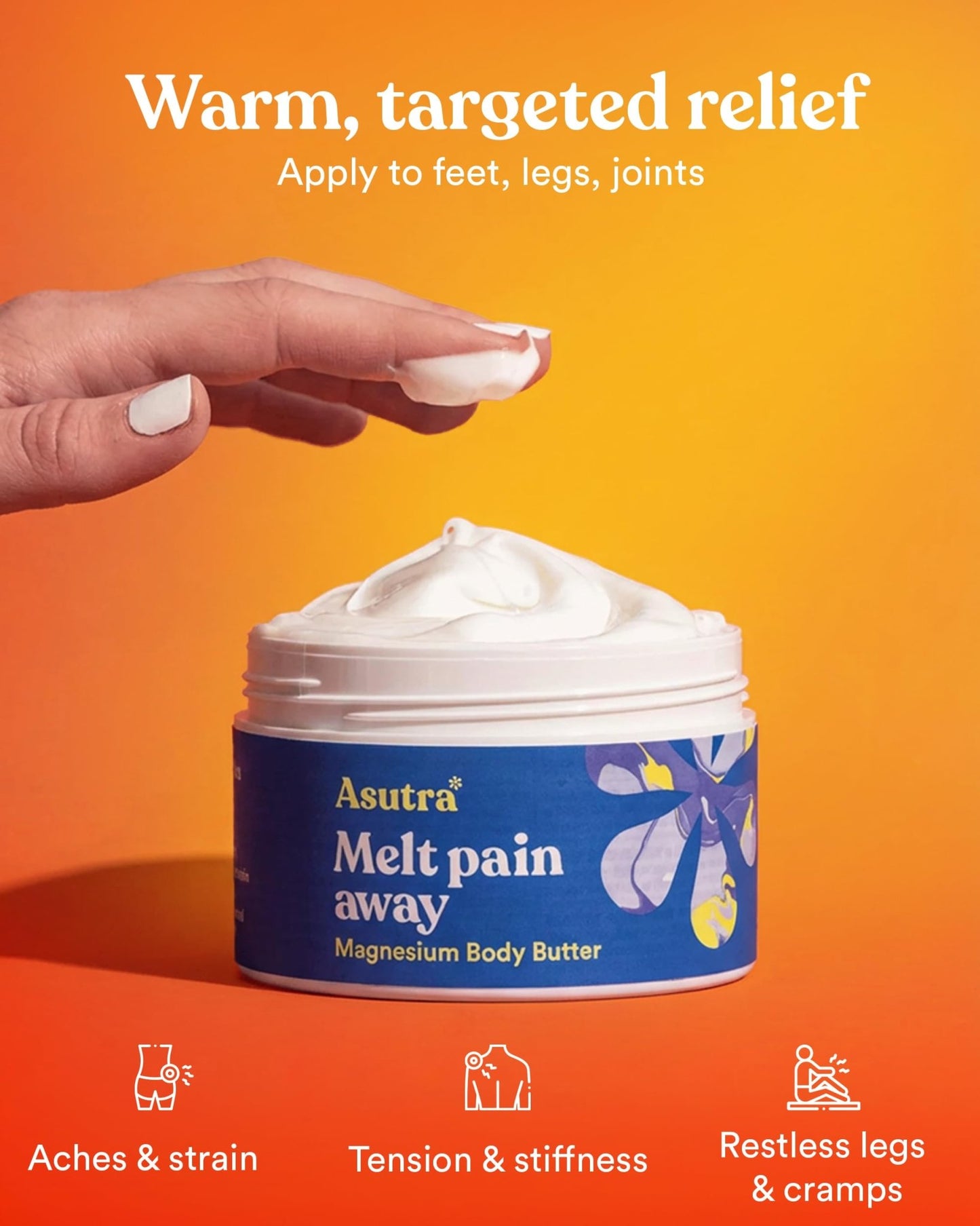 ASUTRA Melt Pain Away Magnesium Cream – Warming Capsaicin Formula for Leg Cramps, Muscle Tension & Nighttime Leg Relief – Fast-Absorbing, Non-Sticky Topical Magnesium Lotion for Feet & Body - dailyvitalstore