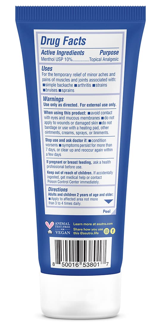 ASUTRA Muscle Pain Relief Cream, Cooling Menthol with Moisturizing Magnesium and Arnica Montana Oil, 3.4 oz - dailyvitalstore