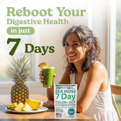 Atlantic Naturals Sea Moss 7-Colon Cleanse Powder | Formulated with Psyllium Husk, Fiber, & Senna Powder | Supports Immune & Gut Health for Women & Men, Pineapple Flavor Drink Mix, 14 oz - dailyvitalstore