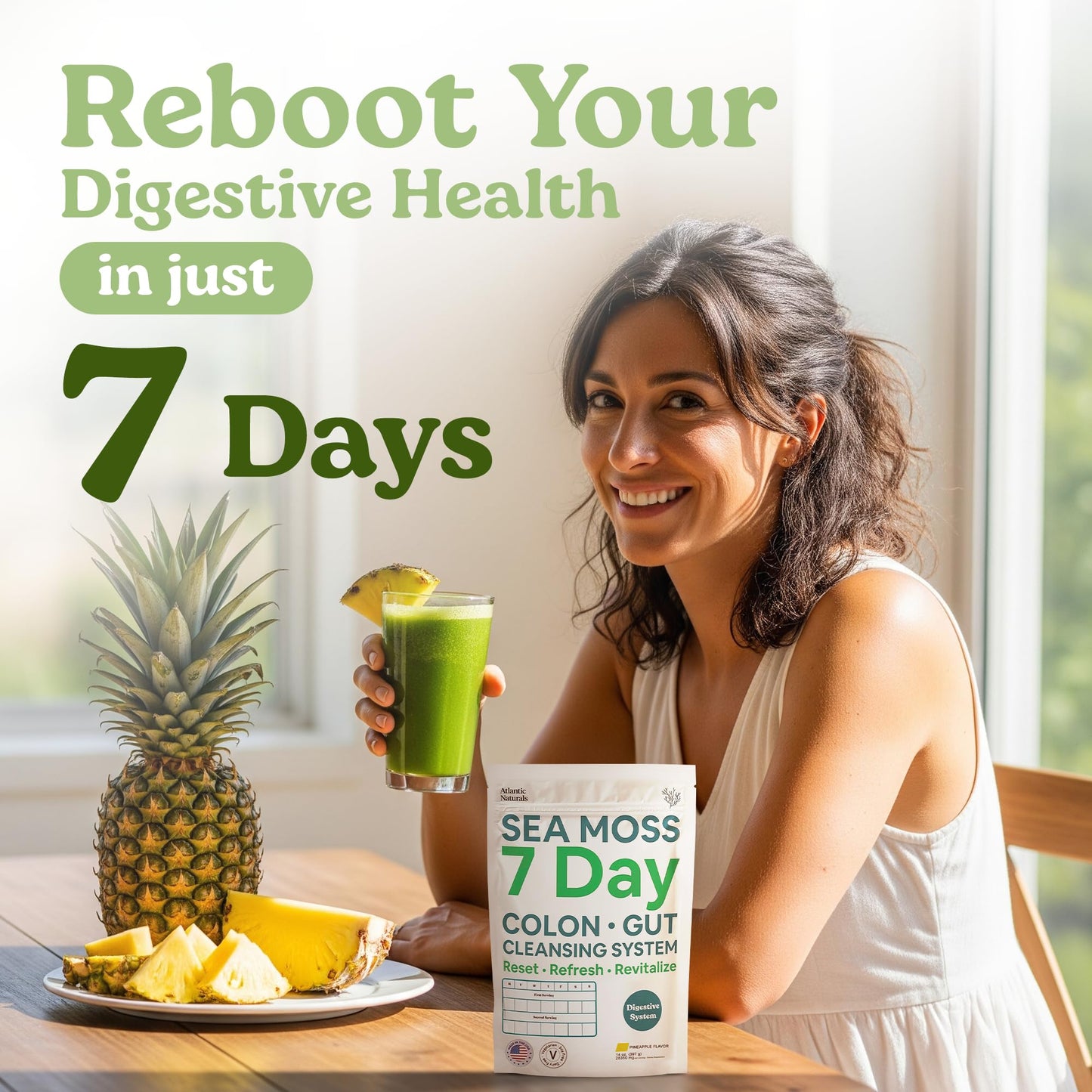Atlantic Naturals Sea Moss 7-Colon Cleanse Powder | Formulated with Psyllium Husk, Fiber, & Senna Powder | Supports Immune & Gut Health for Women & Men, Pineapple Flavor Drink Mix, 14 oz - dailyvitalstore