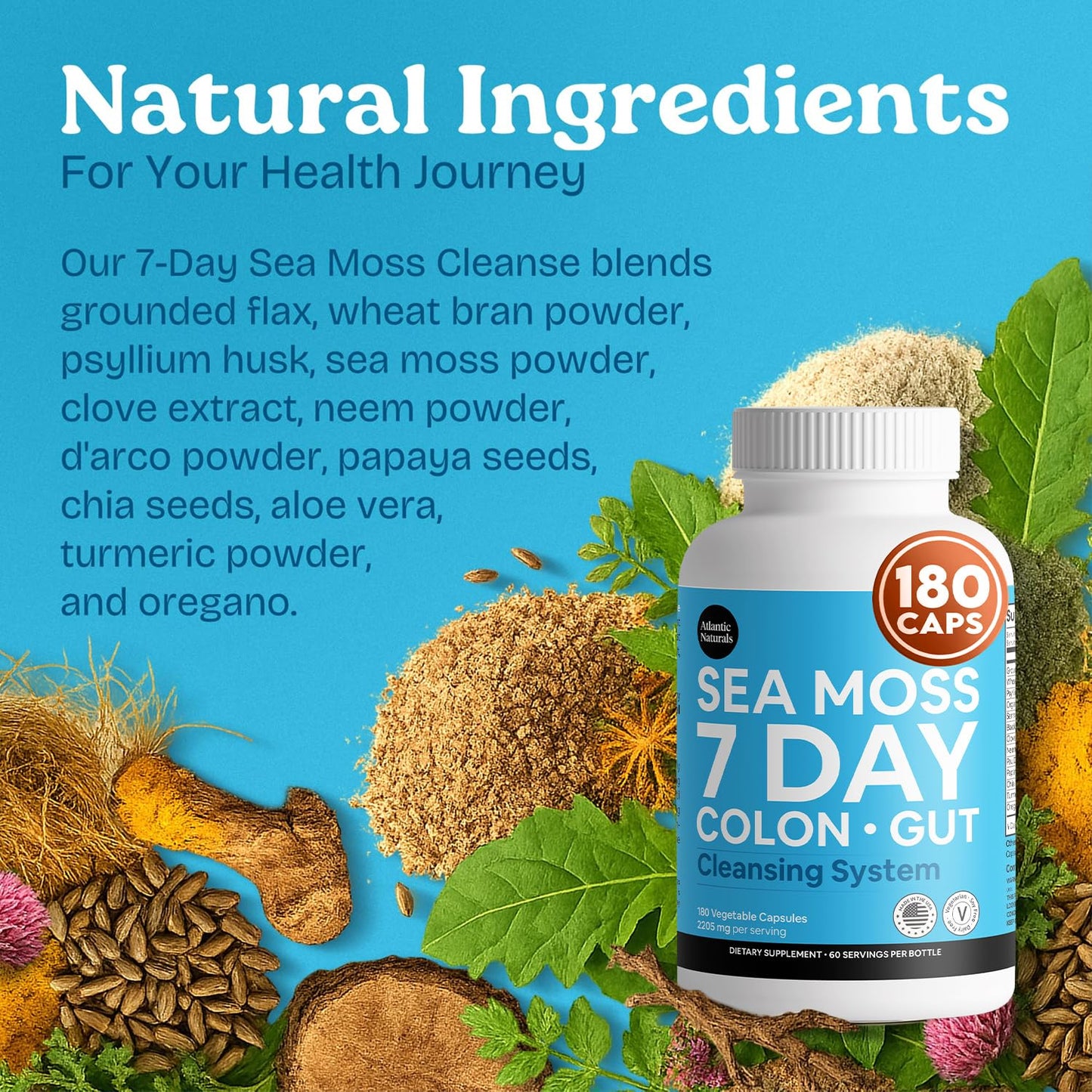 Atlantic Naturals Sea Moss 7 Day Colon & Gut | Enriched with Psyllium Husk, Senna Powder, Turmeric & Herbs | Supports Digestive Health, Bloating, & Natural Flushing - dailyvitalstore