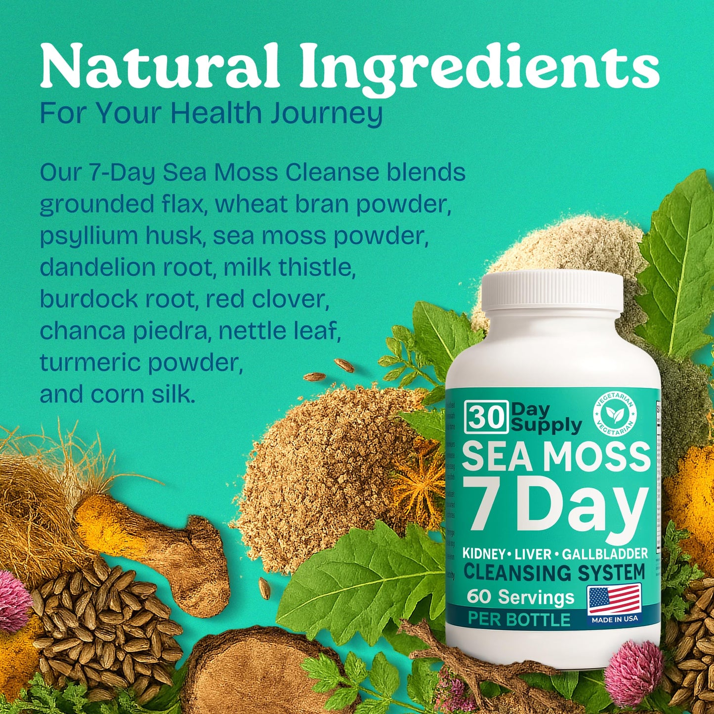 Atlantic Naturals Sea Moss Capsules – 7 Day Herbal Blend for Liver & Gallbladder Wellness – with Dandelion Root, Milk Thistle, Burdock Root, Red Clover & Chanca Piedra – 180 Count Sea Moss Capsules - dailyvitalstore