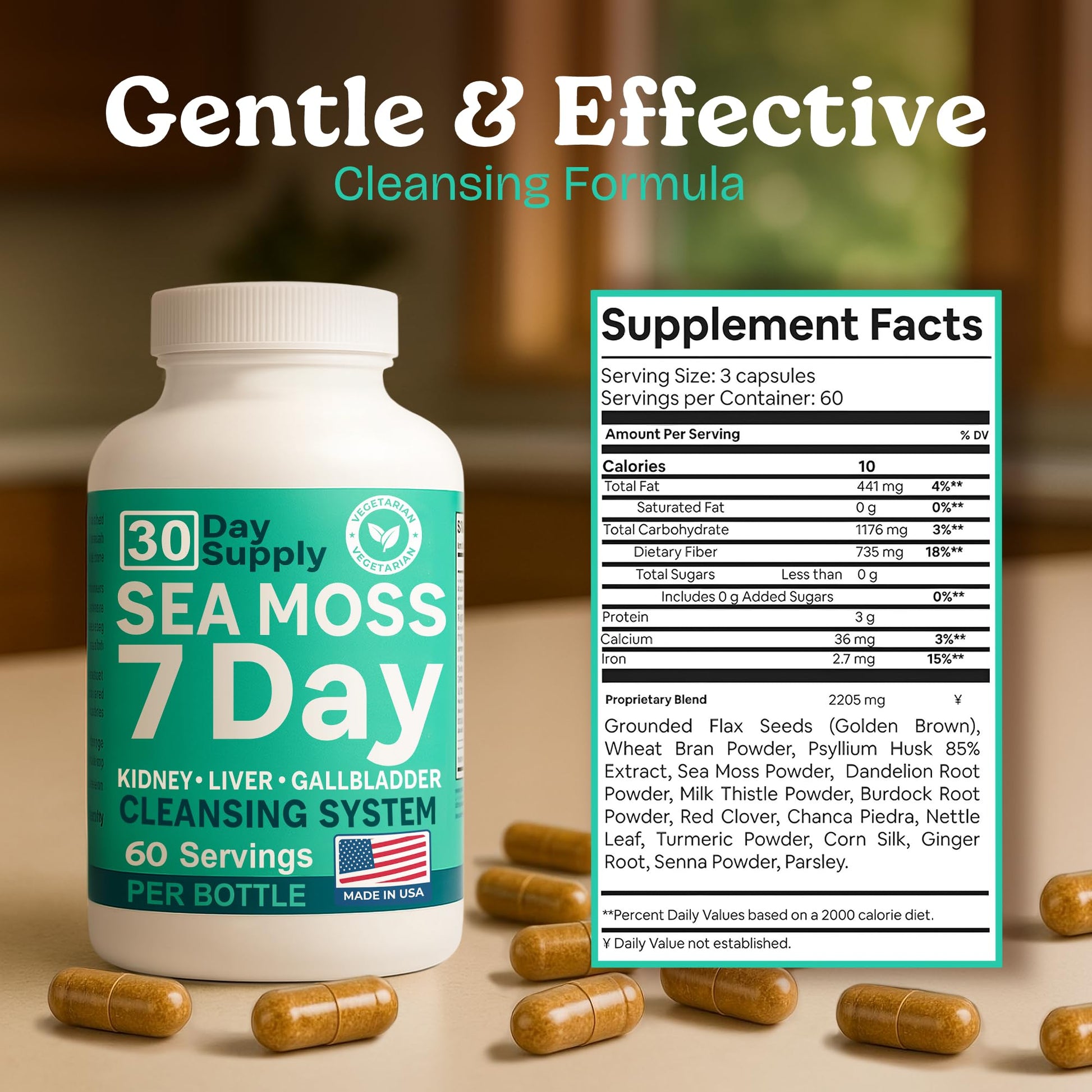Atlantic Naturals Sea Moss Capsules – 7 Day Herbal Blend for Liver & Gallbladder Wellness – with Dandelion Root, Milk Thistle, Burdock Root, Red Clover & Chanca Piedra – 180 Count Sea Moss Capsules - dailyvitalstore