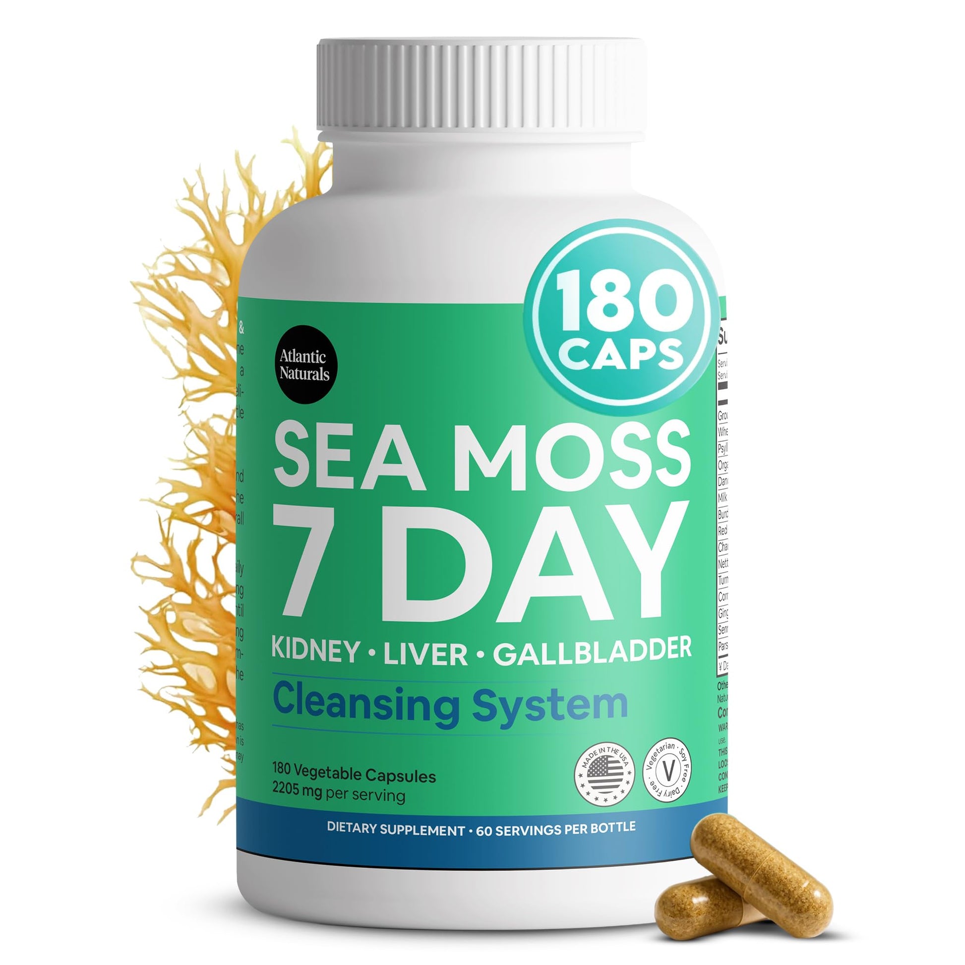 Atlantic Naturals Sea Moss Capsules – 7 Day Herbal Blend for Liver & Gallbladder Wellness – with Dandelion Root, Milk Thistle, Burdock Root, Red Clover & Chanca Piedra – 180 Count Sea Moss Capsules - dailyvitalstore