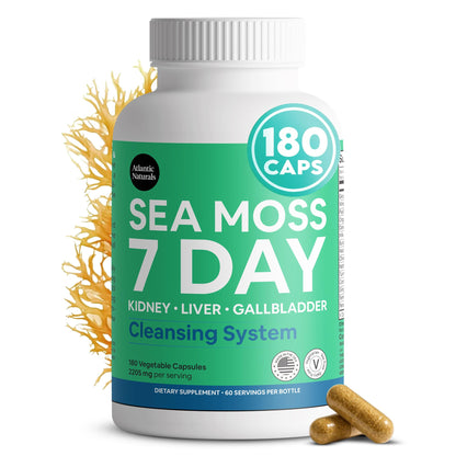 Atlantic Naturals Sea Moss Capsules – 7 Day Herbal Blend for Liver & Gallbladder Wellness – with Dandelion Root, Milk Thistle, Burdock Root, Red Clover & Chanca Piedra – 180 Count Sea Moss Capsules - dailyvitalstore