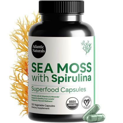 Atlantic Naturals Sea Moss with Spirulina Superfood Capsules - Multivitamin Supplement Supports Healthy Iron and Immune Health, Alternative to Seamoss Gel and Powder - dailyvitalstore