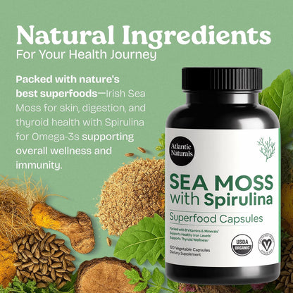 Atlantic Naturals Sea Moss with Spirulina Superfood Capsules - Multivitamin Supplement Supports Healthy Iron and Immune Health, Alternative to Seamoss Gel and Powder - dailyvitalstore