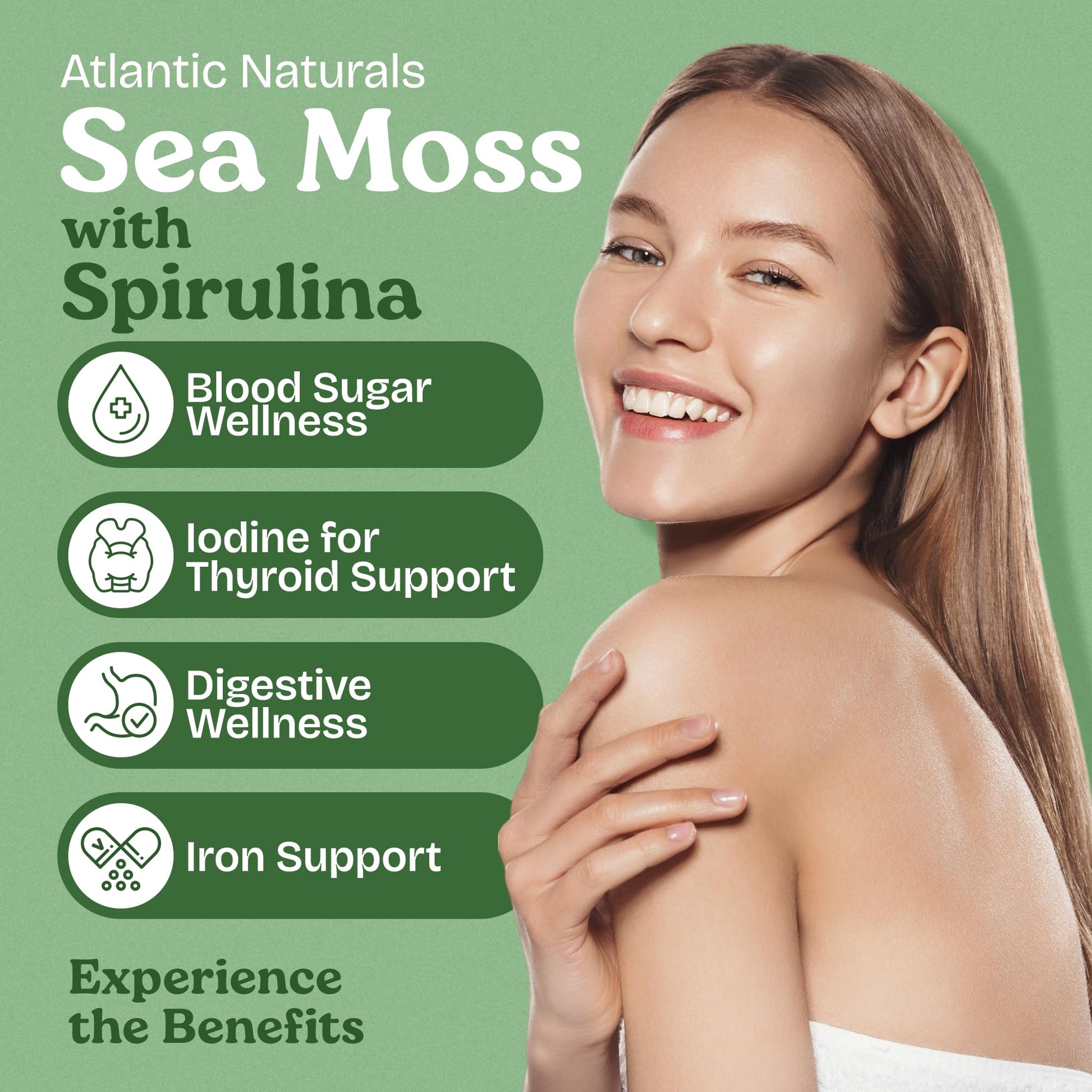 Atlantic Naturals Sea Moss with Spirulina Superfood Capsules - Multivitamin Supplement Supports Healthy Iron and Immune Health, Alternative to Seamoss Gel and Powder - dailyvitalstore