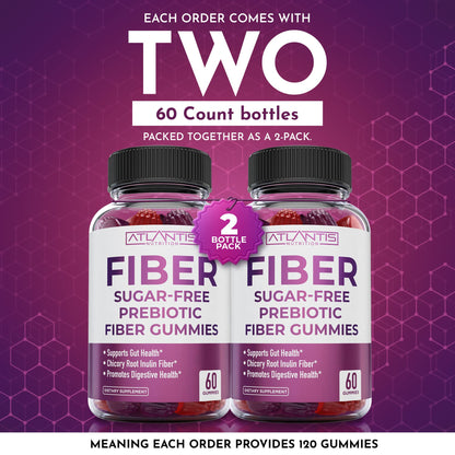 Atlantis Nutrition Sugar Free Fiber Gummies for Adults - 5G Fiber Supplement Formulated with 5.4G Prebiotic Digestive Blend/Serving - Supports Gut Health & Healthy Digestion - dailyvitalstore