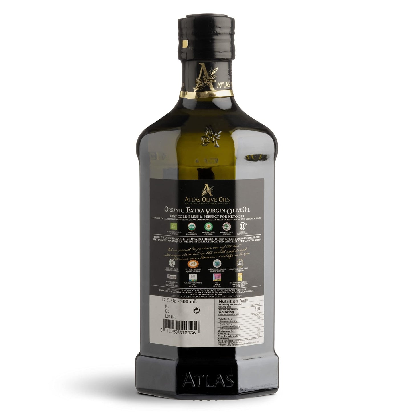 Atlas Organic Cold Pressed Moroccan Extra Virgin Olive Oil, Polyphenol Rich | EVOO From Morocco, Newly Harvested Unprocessed from One Single Family Farm - dailyvitalstore