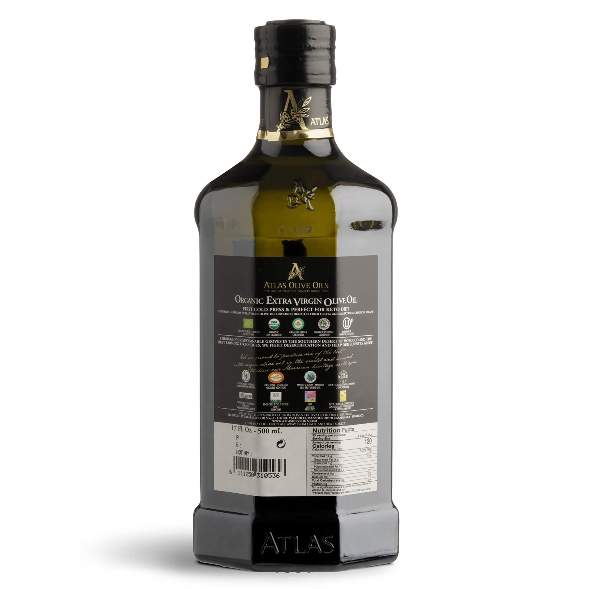 Atlas Organic Cold Pressed Moroccan Extra Virgin Olive Oil, Polyphenol Rich | EVOO From Morocco, Newly Harvested Unprocessed from One Single Family Farm - dailyvitalstore