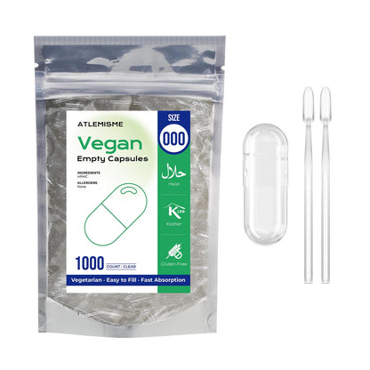 ATLEMISME Empty Vegan Capsules Size 000-1000 Count Vegetable Capsules for DIY Filling with 2 Micro Lab Spoons - dailyvitalstore