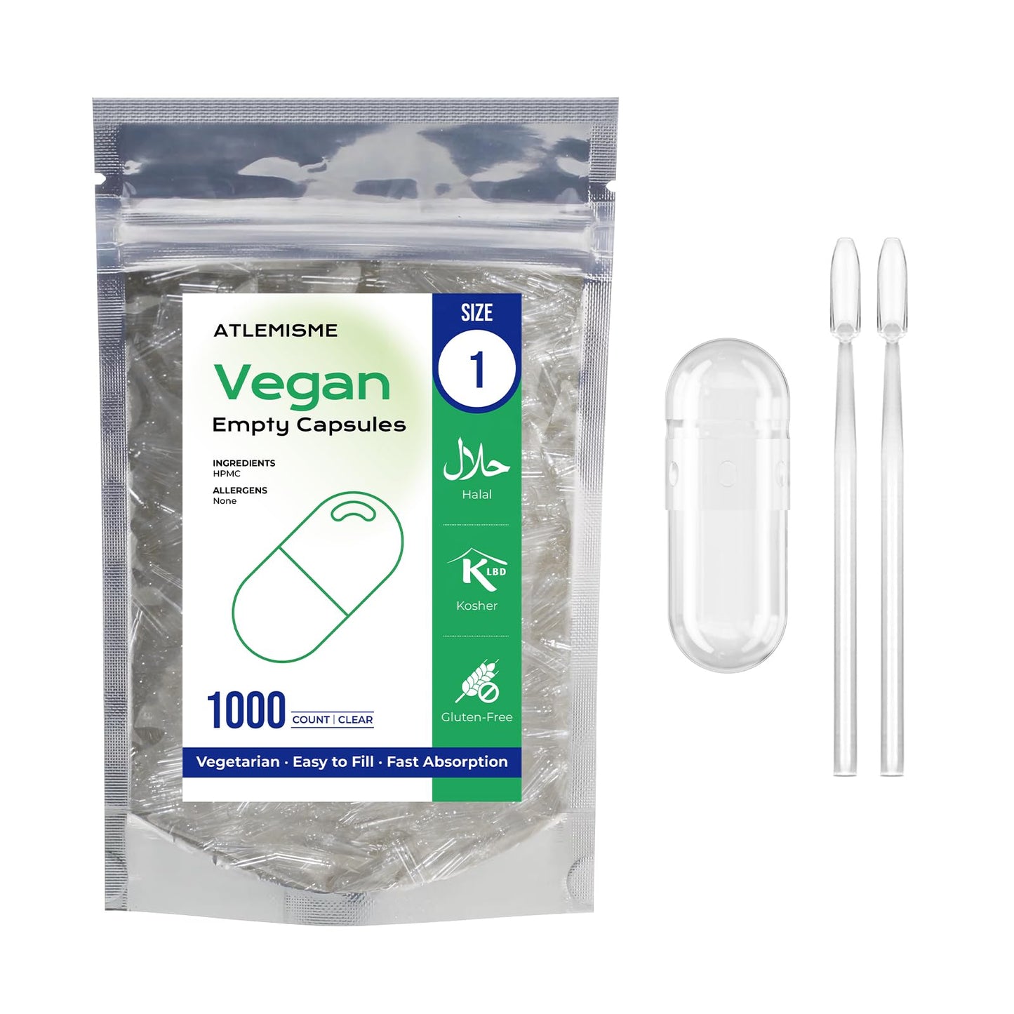 ATLEMISME Empty Vegan Capsules Size 1 - Vegan Capsules Empty (1000 Count) - dailyvitalstore