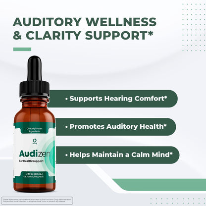 Audizen Drops – Natural Daily Liquid Supplement with Herbal Extracts, Maca Root, Green Tea, Grape Seed & Ginseng – Non-GMO, Gluten-Free, Plant-Based, GMP Certified, Made in USA - 30ml, 3 Month Supply - dailyvitalstore