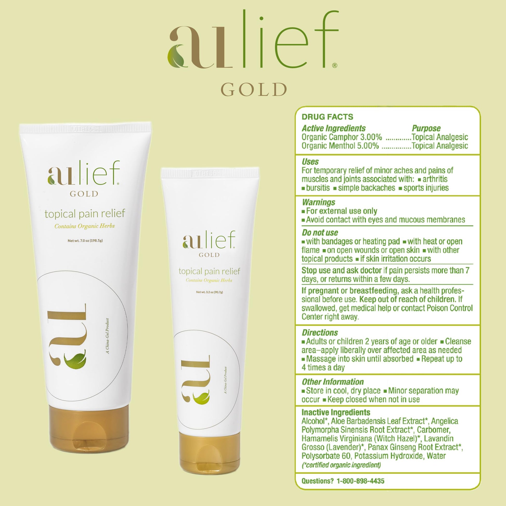 Aulief Gold Natural Pain Relief Cream – Organic Herbal Lotion for Arthritis, Joint Pain & Sore Muscles, Neck, Knee & Back Aches, Premium Organic Natural Pain Reliever, 3.2 Oz Tube - dailyvitalstore