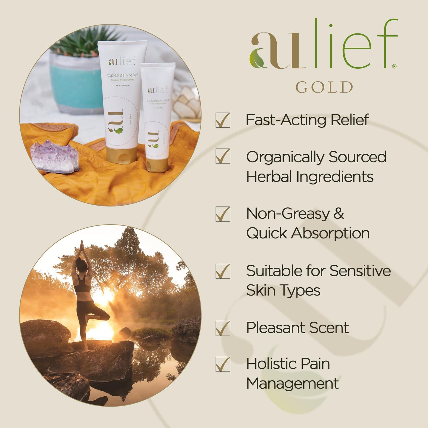 Aulief Gold Natural Pain Relief Cream – Organic Herbal Lotion for Arthritis, Joint Pain & Sore Muscles, Neck, Knee & Back Aches, Premium Organic Natural Pain Reliever, 3.2 Oz Tube - dailyvitalstore