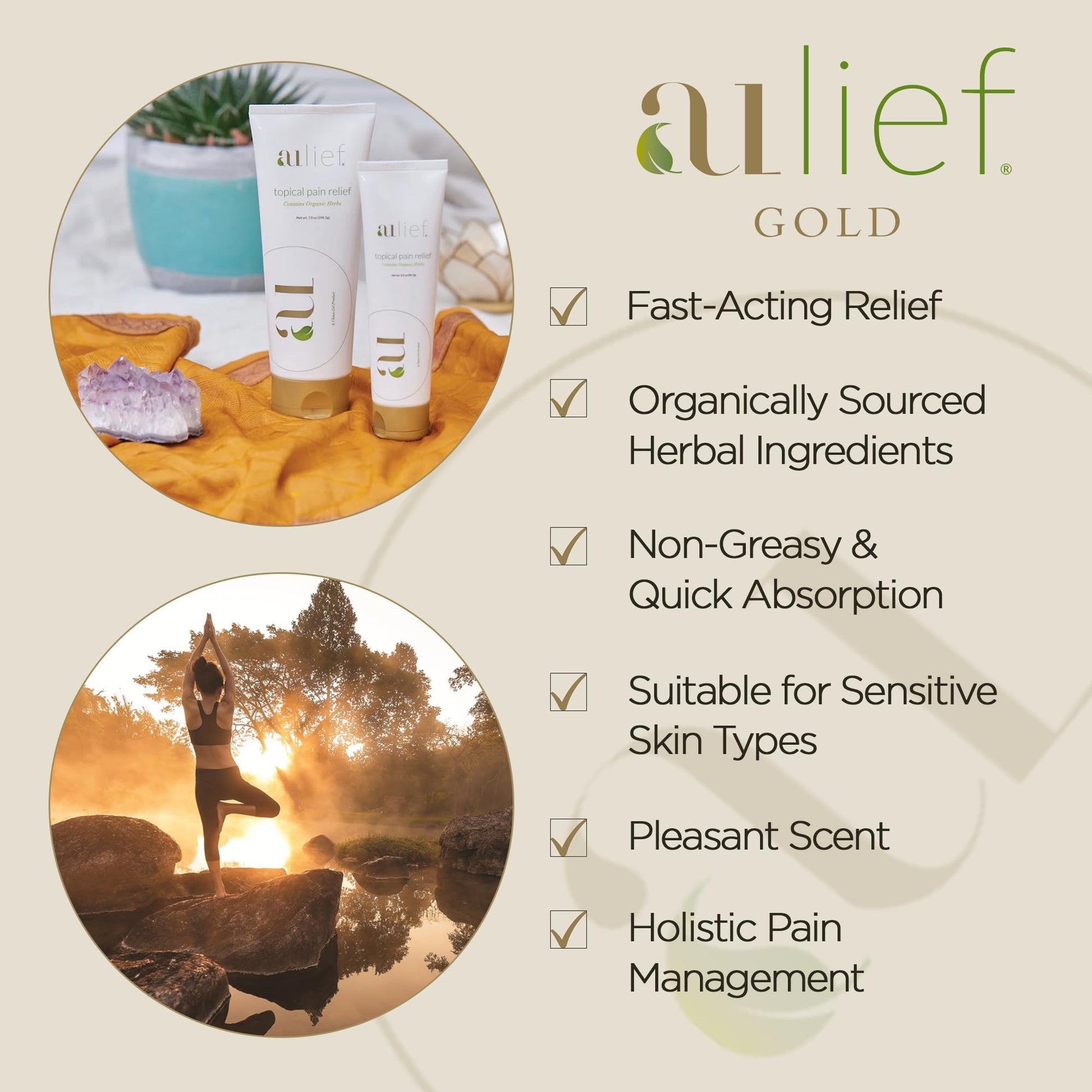 Aulief Gold Natural Pain Relief Cream – Organic Herbal Lotion for Arthritis, Joint Pain & Sore Muscles, Neck, Knee & Back Aches, Premium Organic Natural Pain Reliever, 3.2 Oz Tube - dailyvitalstore