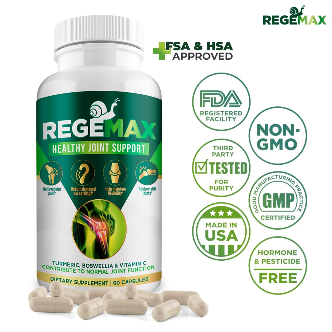 AURA VITAMINS REGEMAX regenerates and Helps Alleviate Joint discomfort Supplement, Snail Protein, Boswellia Serrata, and Turmeric – 60 Caps. (2) - dailyvitalstore