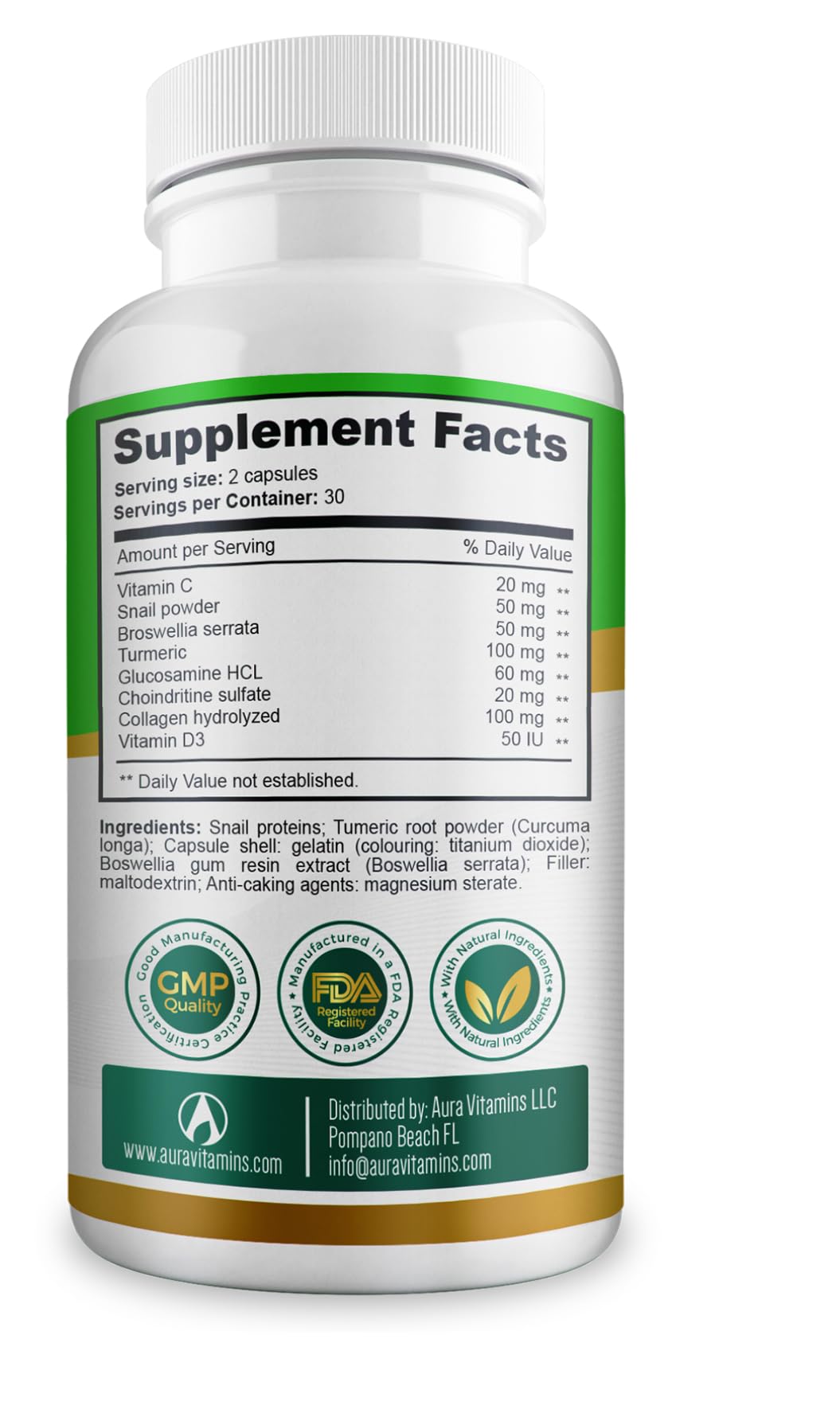 AURA VITAMINS REGEMAX regenerates and Helps Alleviate Joint discomfort Supplement, Snail Protein, Boswellia Serrata, and Turmeric – 60 Caps. (2) - dailyvitalstore