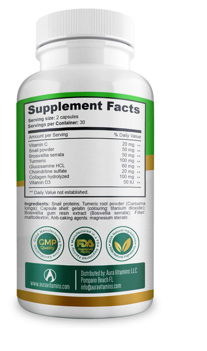 AURA VITAMINS REGEMAX regenerates and Helps Alleviate Joint discomfort Supplement, Snail Protein, Boswellia Serrata, and Turmeric – 60 Caps. (2) - dailyvitalstore