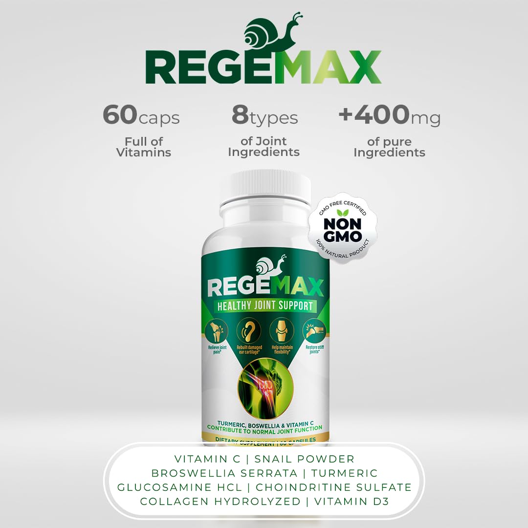 AURA VITAMINS REGEMAX regenerates and Helps Alleviate Joint discomfort Supplement, Snail Protein, Boswellia Serrata, and Turmeric – 60 Caps. (2) - dailyvitalstore
