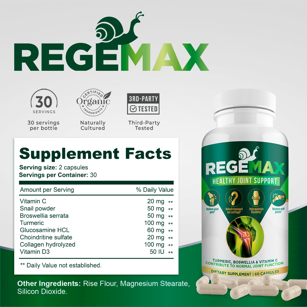 AURA VITAMINS REGEMAX regenerates and Helps Alleviate Joint discomfort Supplement, Snail Protein, Boswellia Serrata, and Turmeric – 60 Caps. (2) - dailyvitalstore