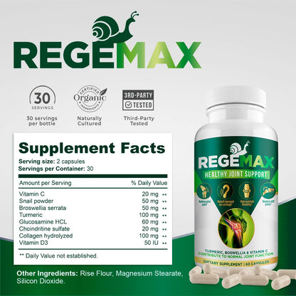 AURA VITAMINS REGEMAX regenerates and Helps Alleviate Joint discomfort Supplement, Snail Protein, Boswellia Serrata, and Turmeric – 60 Caps. (2) - dailyvitalstore
