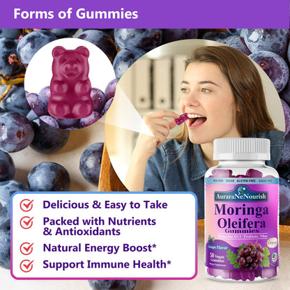 AuraraNeNourish Organic Moringa Oleifera Gummies for Women & Men, 8-in-1 Superfood Blend w. Berberine HCl & Moringa Leaf Extract for GLP-1 Support & Energy Immune Joint & Gut Health Sugar-Free - dailyvitalstore