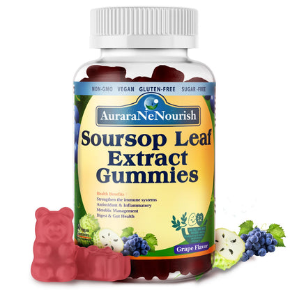 AuraraNeNourish Sugar Free Soursop Gummies with Probiotics & Fiber 100 Billion CFUs, Organic Soursop Leave Extract with Vitamin C B-Complex for Digestive Gut Health, Energy Balance, Immune Boost - dailyvitalstore