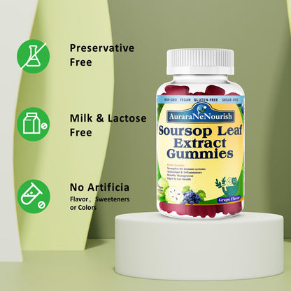 AuraraNeNourish Sugar Free Soursop Gummies with Probiotics & Fiber 100 Billion CFUs, Organic Soursop Leave Extract with Vitamin C B-Complex for Digestive Gut Health, Energy Balance, Immune Boost - dailyvitalstore