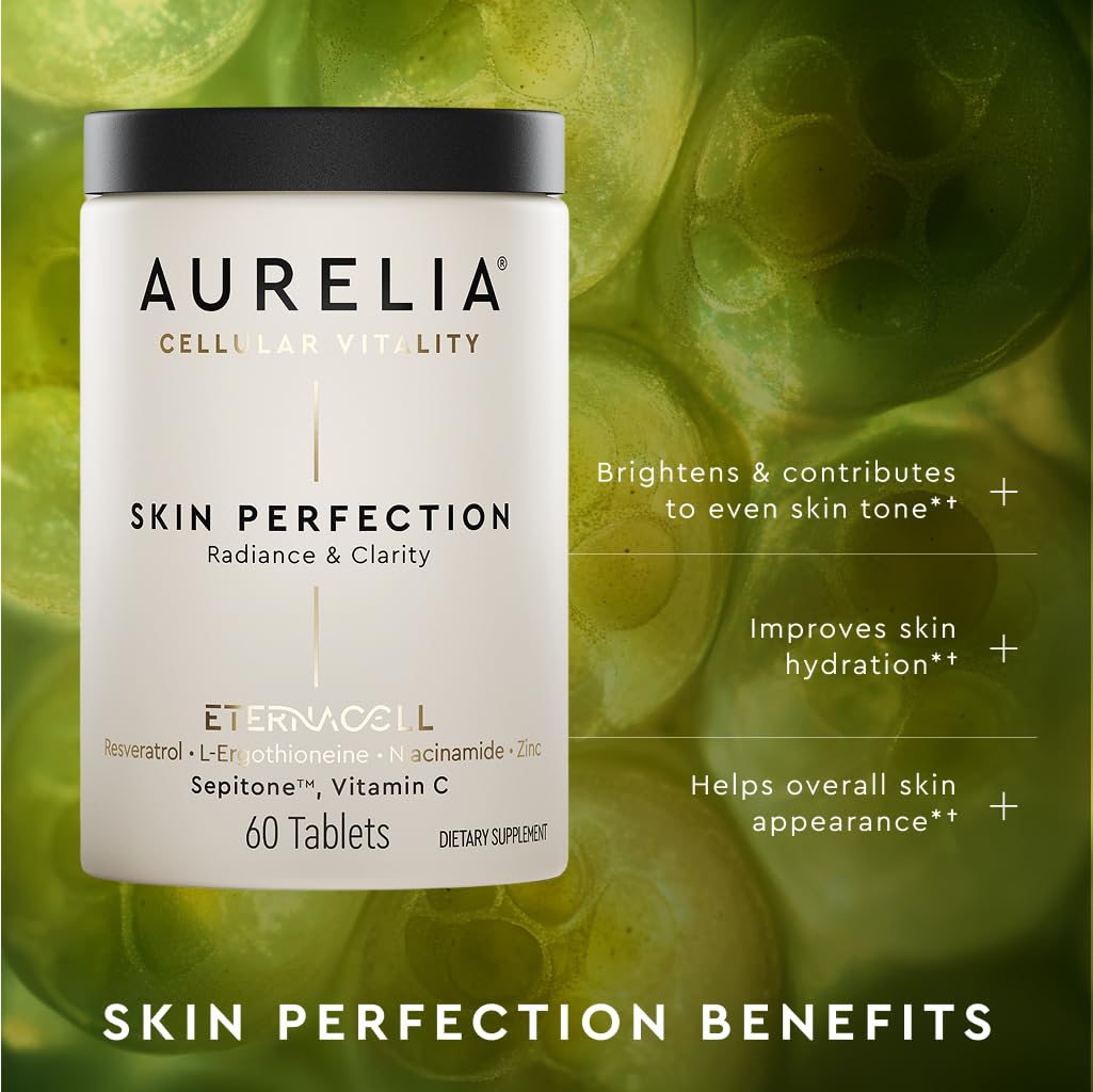 AURELIA Skin Perfection | Advanced Cellular Anti-Aging Supplement | Enhance Skin Clarity, & Tone | with Zinc, Resveratrol, Niacinamide, Ergothioneine, & Vitamin C - dailyvitalstore