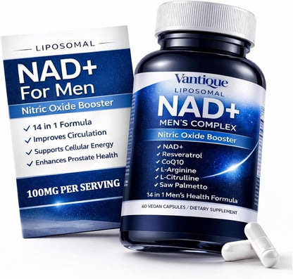 Aureph Vantique Men's NAD+ Supplement with Resveratrol, CoQ10, L-Citrulline & Lycopene - Nitric Oxide Support, Prostate Care, Anti-Aging, Stamina & Cellular Energy Boost 60 Capsules - dailyvitalstore